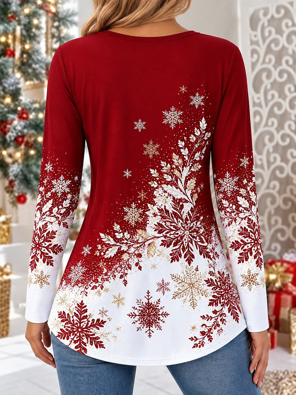Women's Christmas Basic V Neck T-Shirt