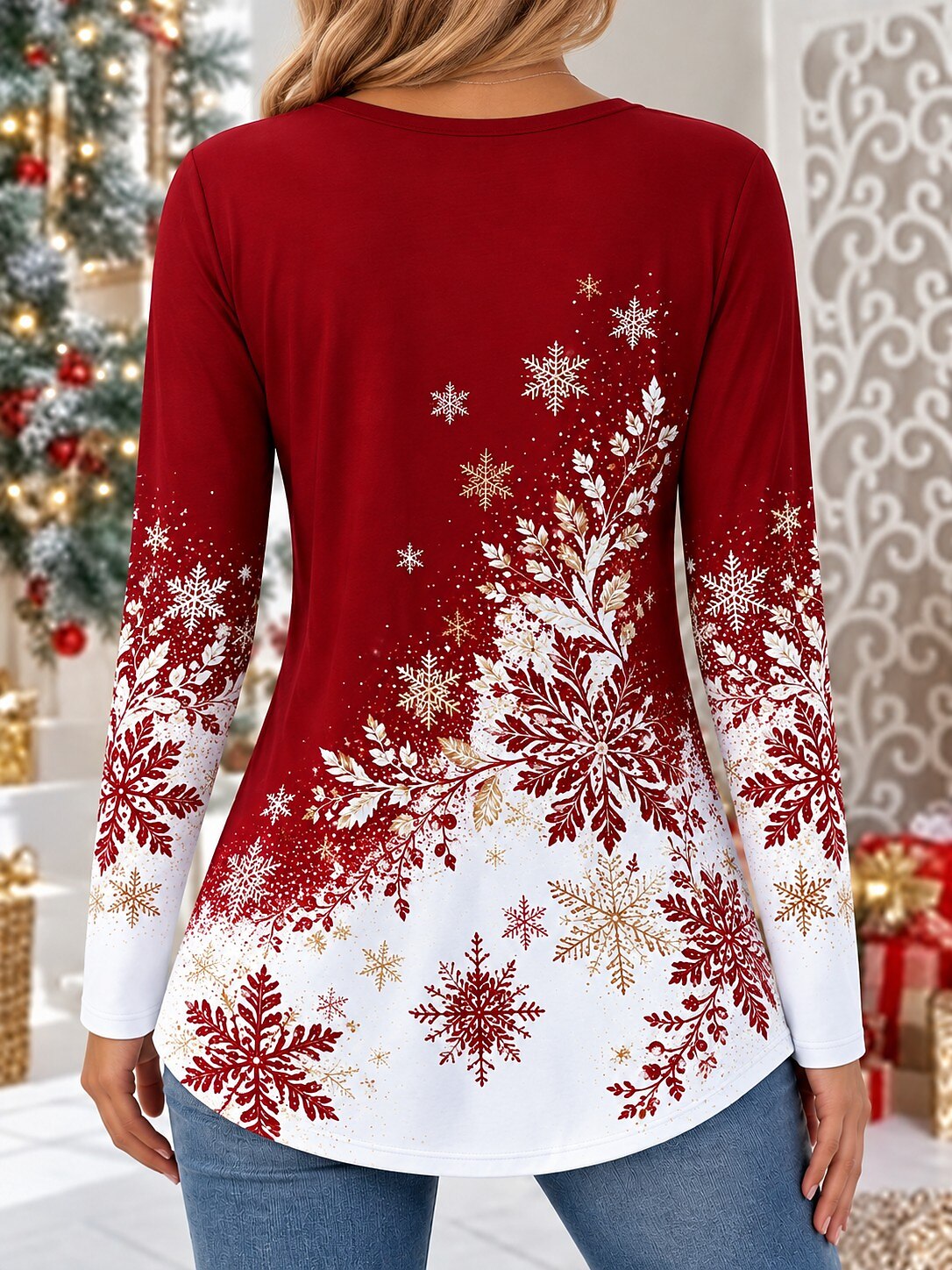 Women's Christmas Basic V Neck T-Shirt
