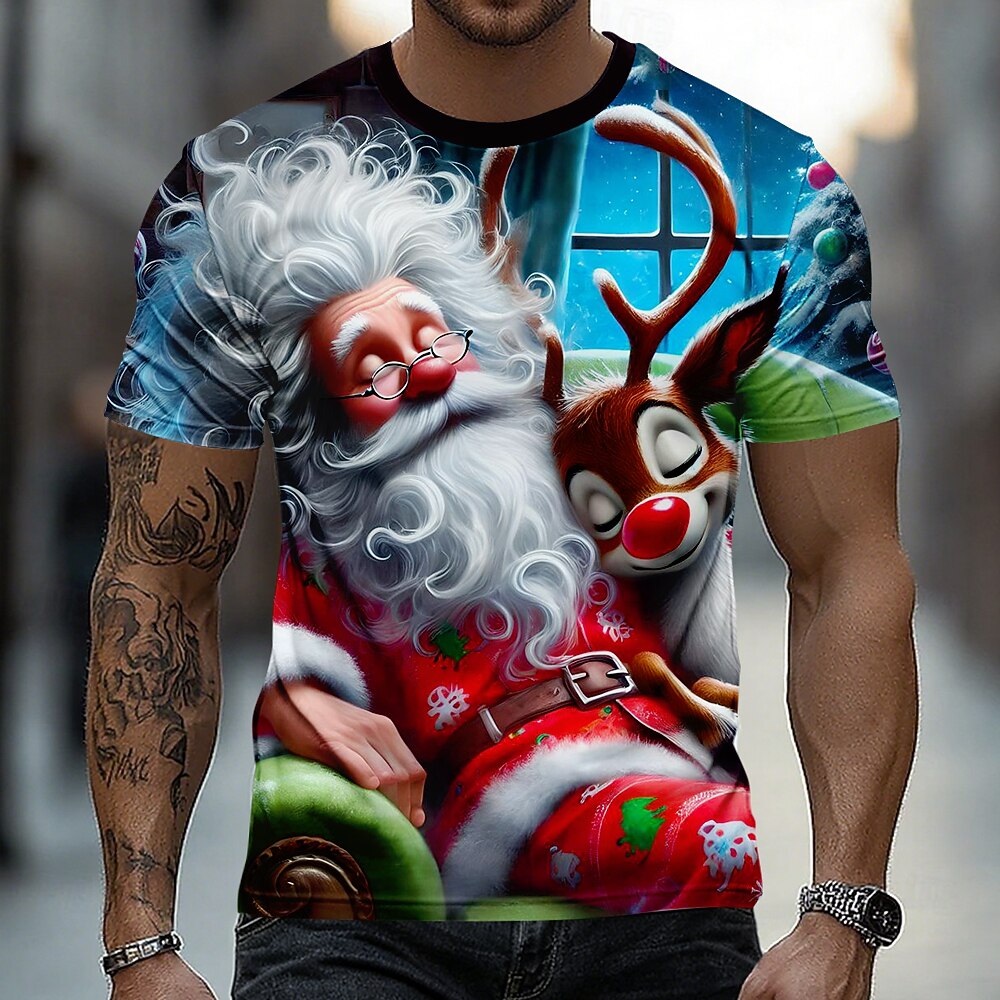 Men's Reindeer Santa Christmas Graphic Tee