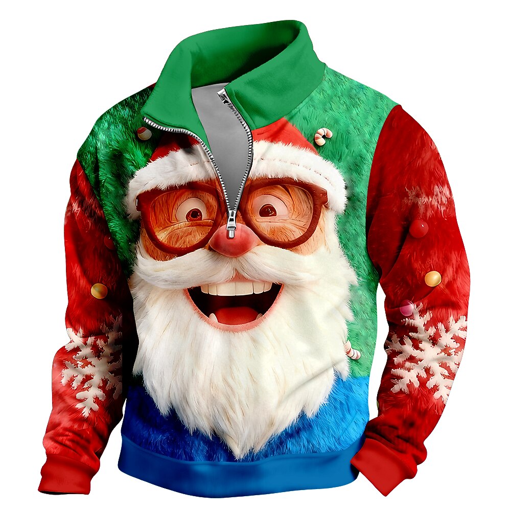 Santa Claus Christmas Cartoon Zip Sweatshirt