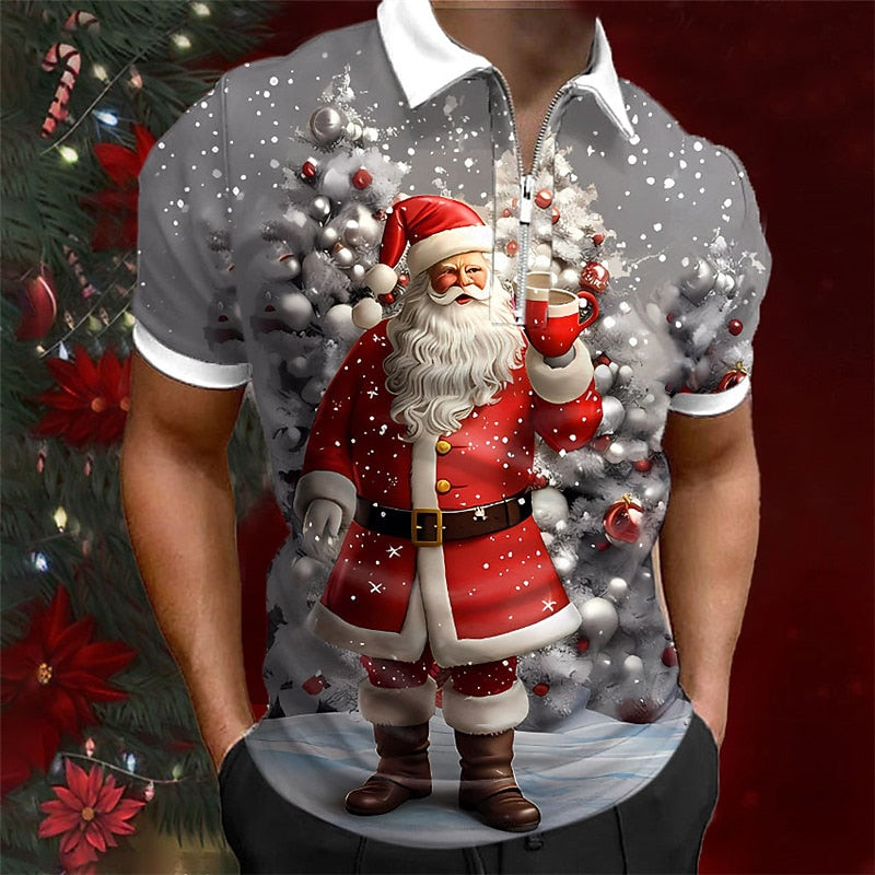 Santa Claus Christmas Zip Golf Polo