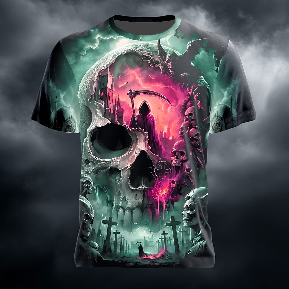 Men's Halloween Haunted Skull Graphic Tee