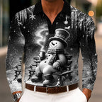 Snowman Christmas Long Sleeve Polo Shirt