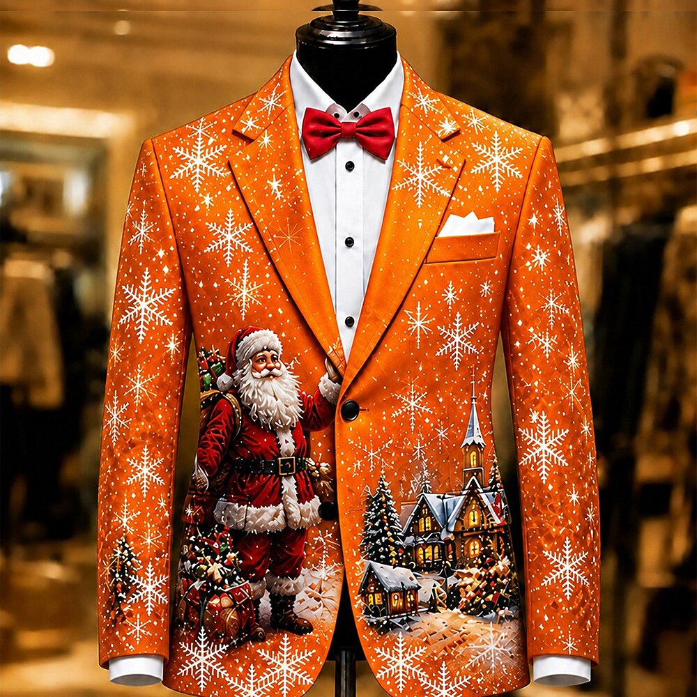 Men's Santa Claus Holiday Print Blazer