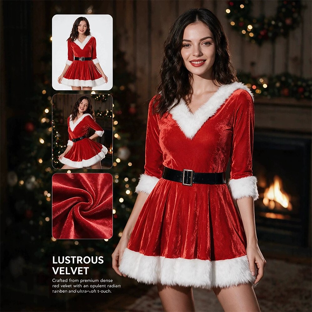 Sexy Mrs Claus Hooded Costume Dress