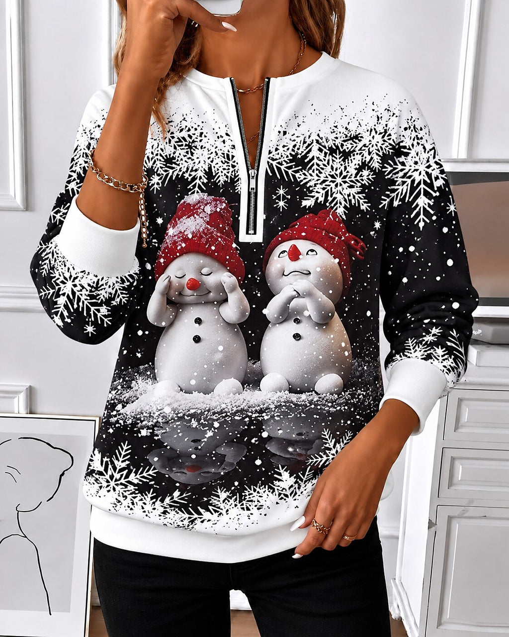 Women's Santa Christmas Tree Zip Sweatshirt
