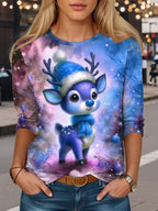 Women's Reindeer Christmas Casual Longsleeve Tee