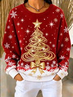 Christmas Women's Waffle Textured Pullover Sweatshirt