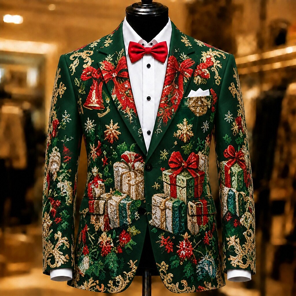 Men's Festive Pattern Print Christmas Blazer