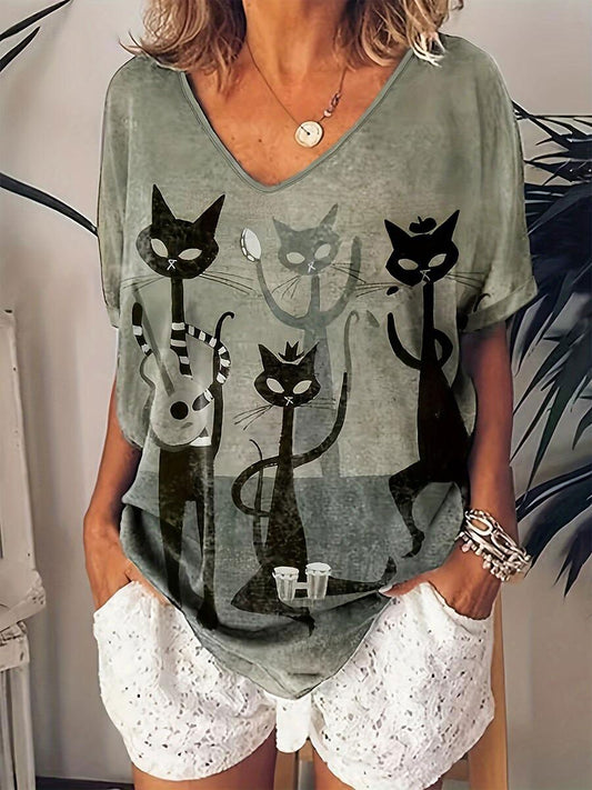 Women's Halloween Black Cat Tee