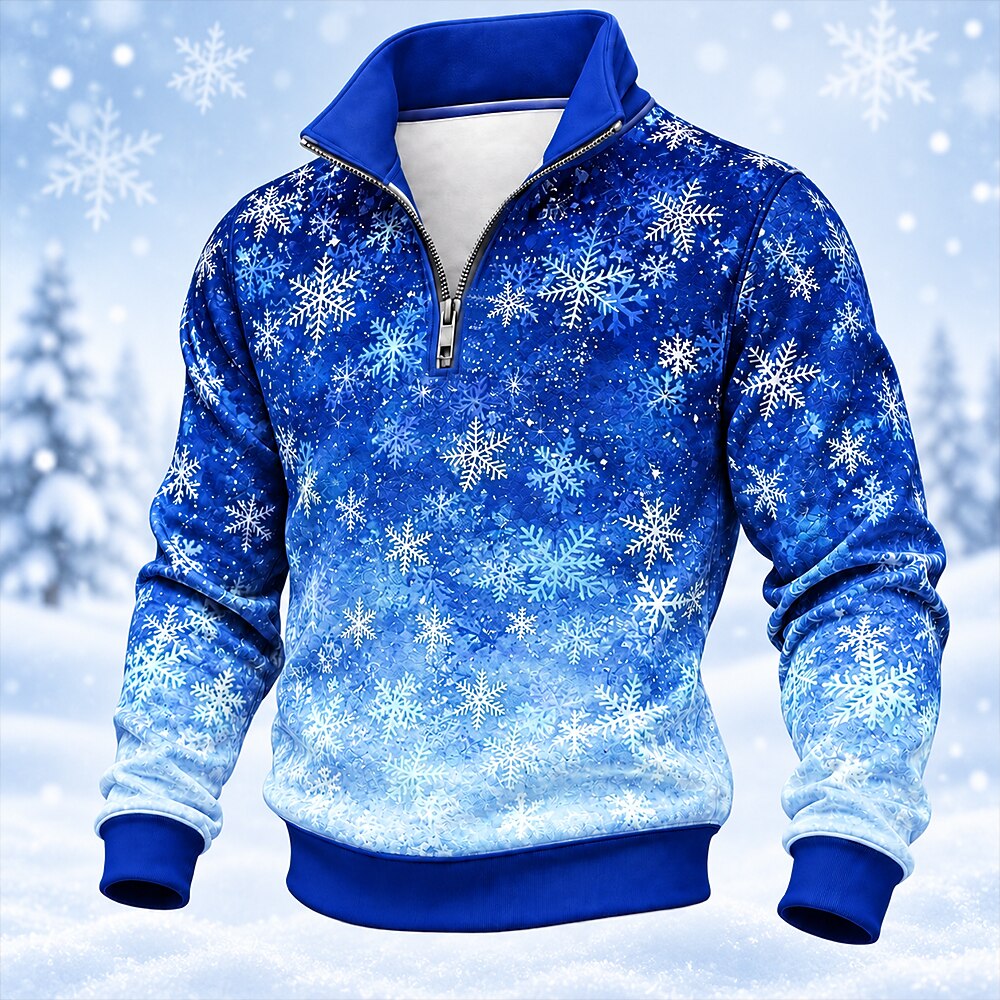 Snowflake Christmas Casual Zip Collar Sweatshirt