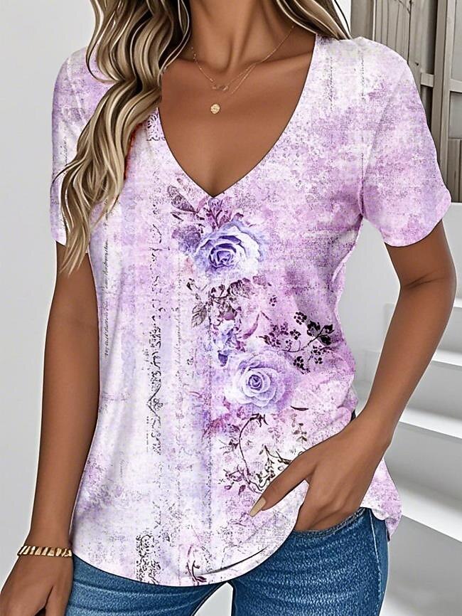 Women's Vintage Floral V Neck Tee