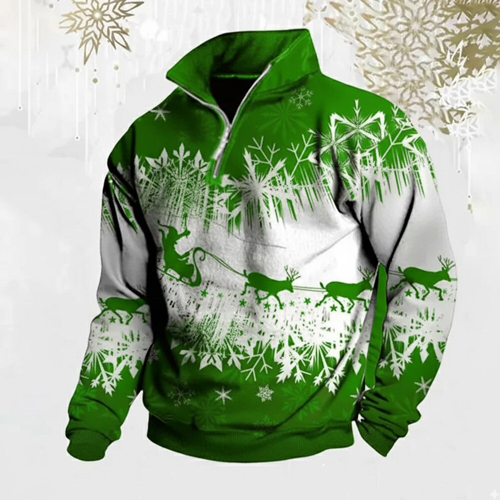 Christmas Elk Snowflake Zip Polo Shirt