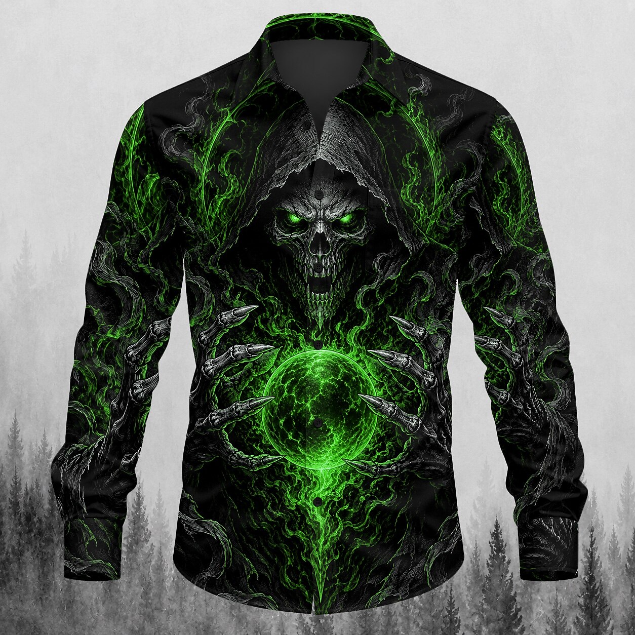 Men's Collared Grim Reaper Skull Shirt