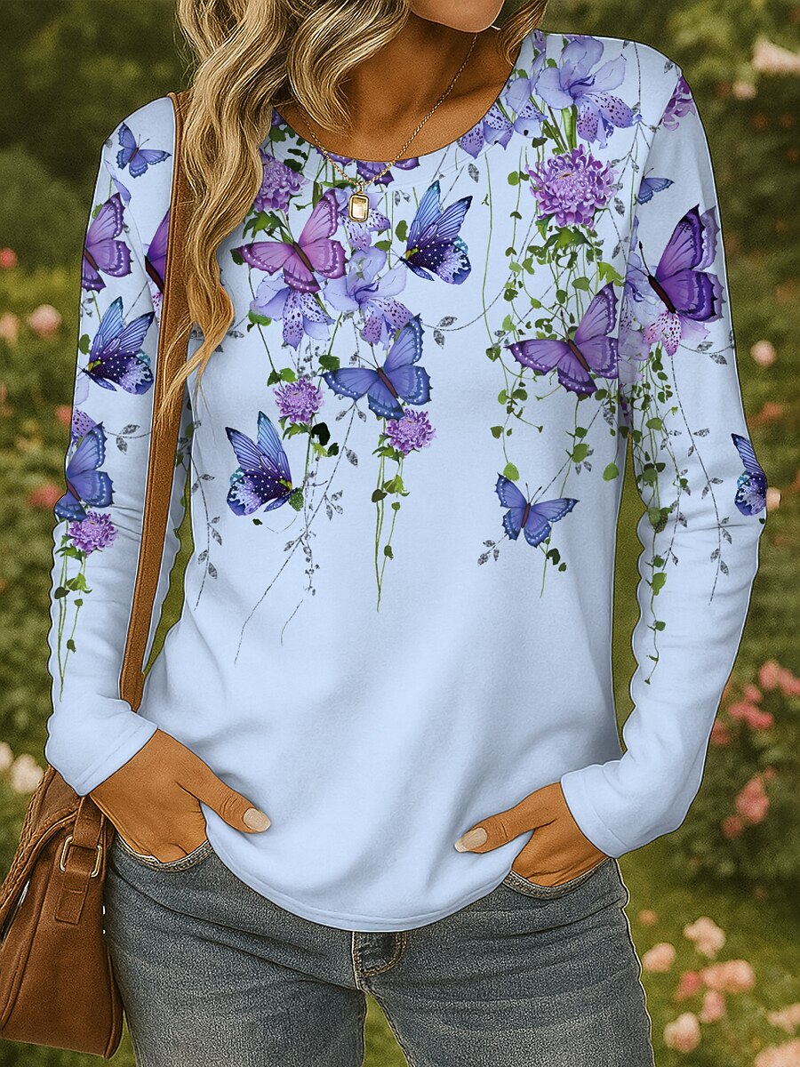 Women's Butterfly Garden Floral Graphic Tee