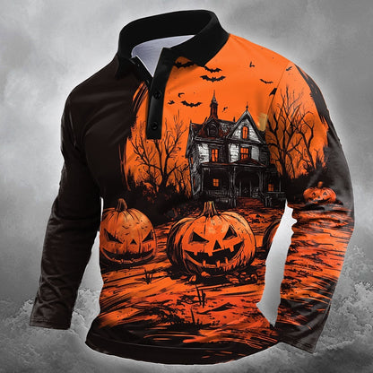 Men's Pumpkin Castle Graphic Polo Shirt