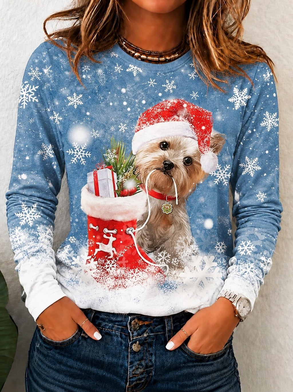 Christmas Dog Graphic Long Sleeve Shirt