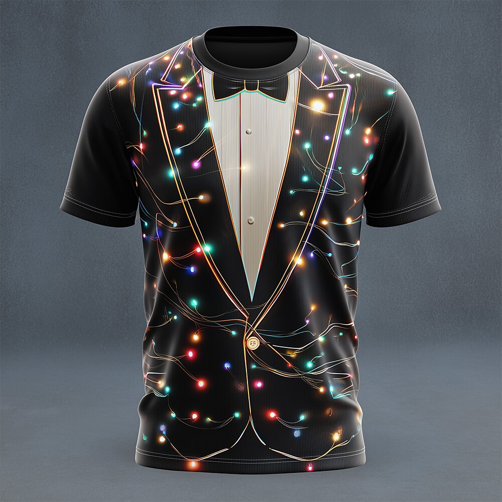 Men's Christmas Lights Tuxedo Party T-Shirt