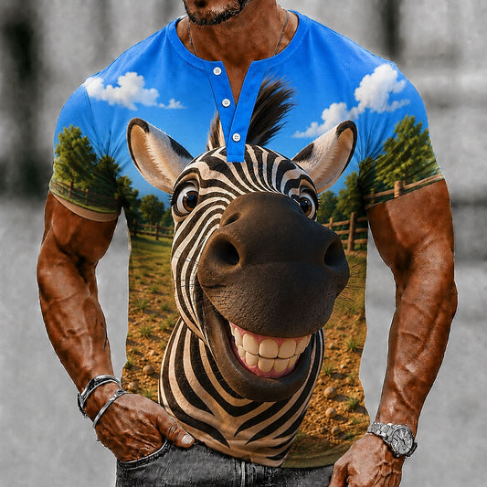Men's Vintage Cow Graphic Henley Shirt