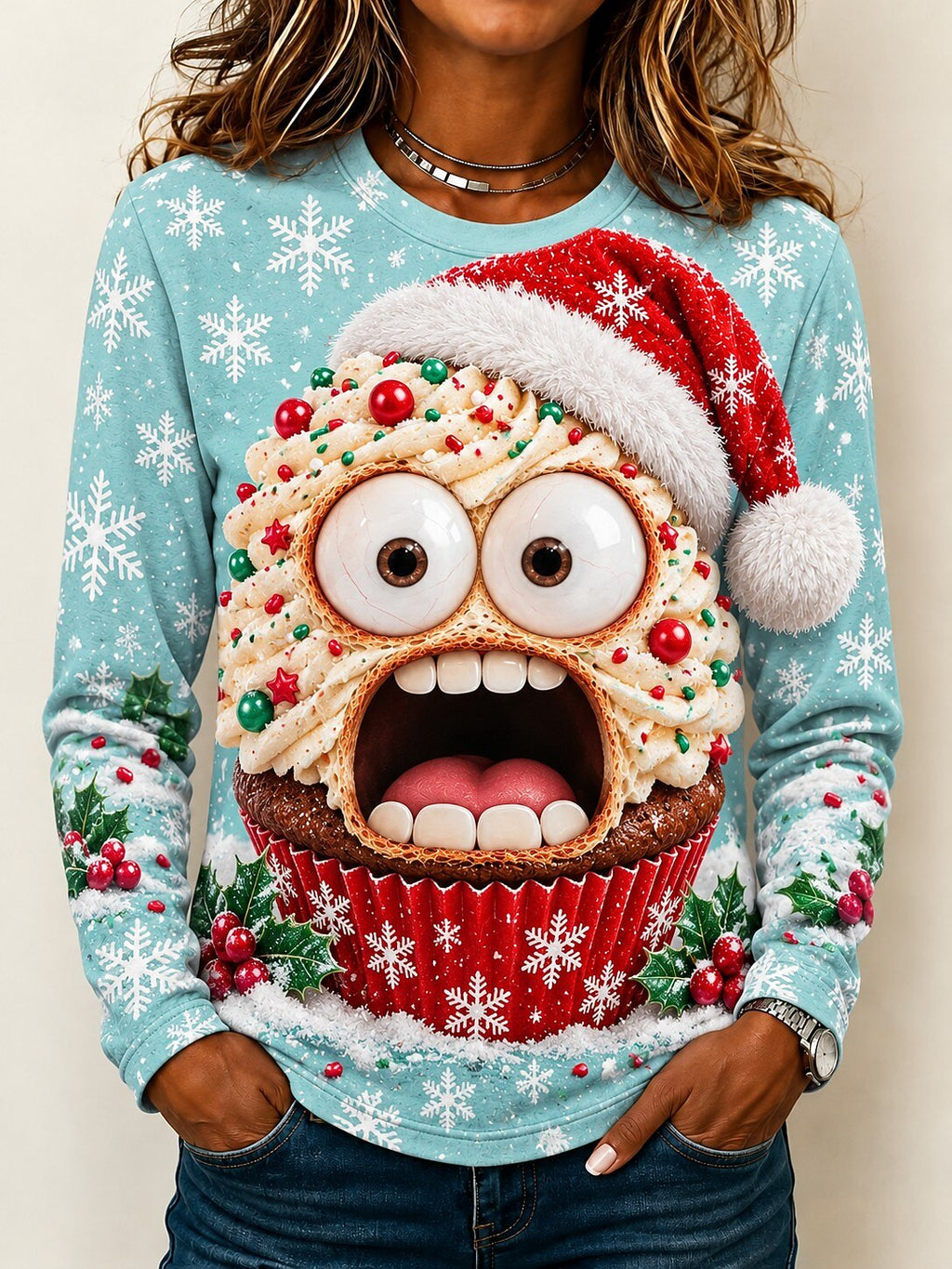 Santa Claus Christmas Round Neck Shirt