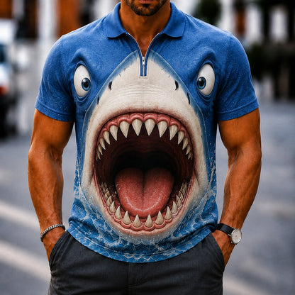 Men's Cartoon Animal Zip Polo Shirt