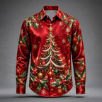 Men's Multicolor Christmas Tree Satin Shirt