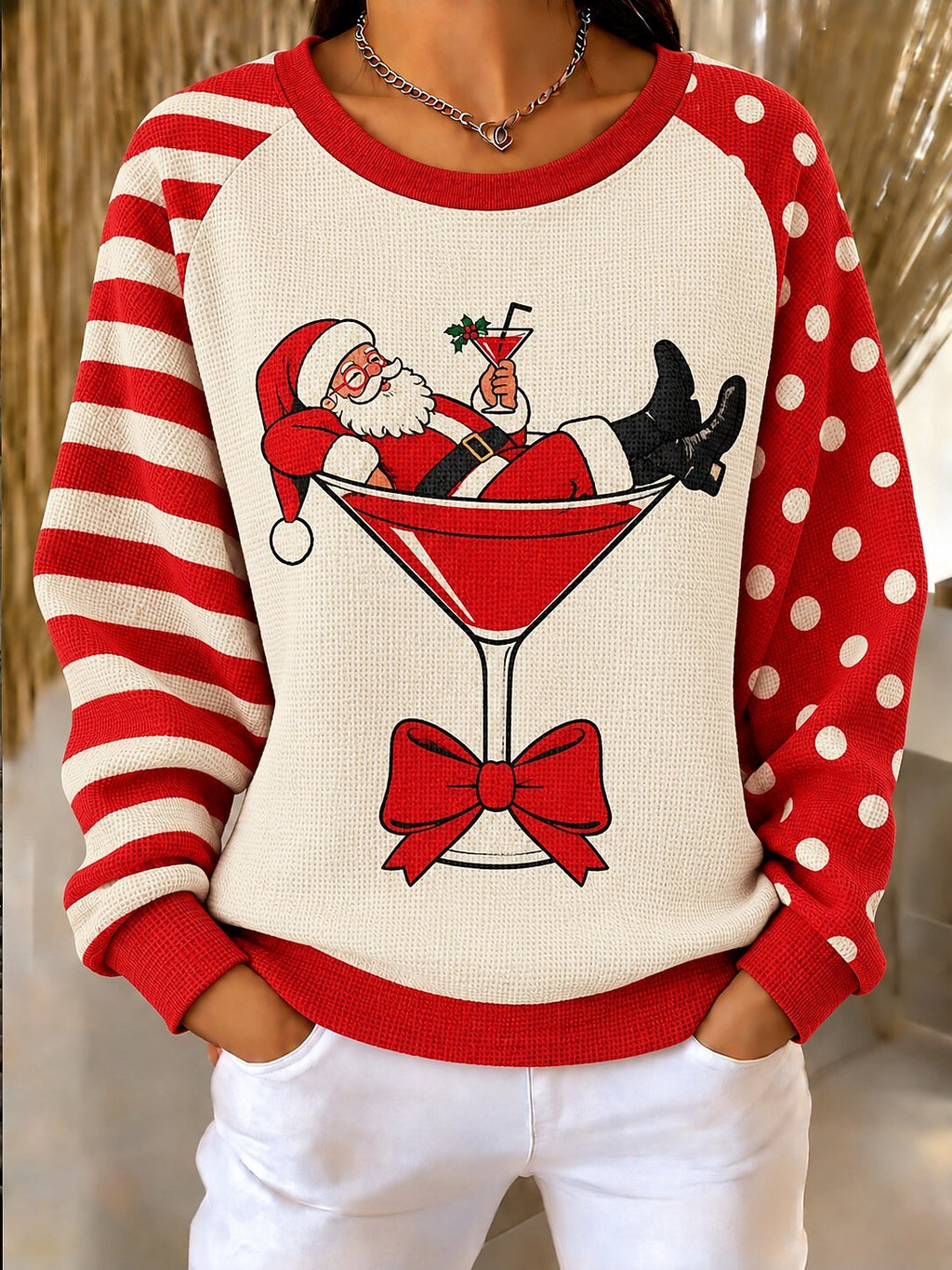 Women's Waffle Knit Christmas Sweatshirt