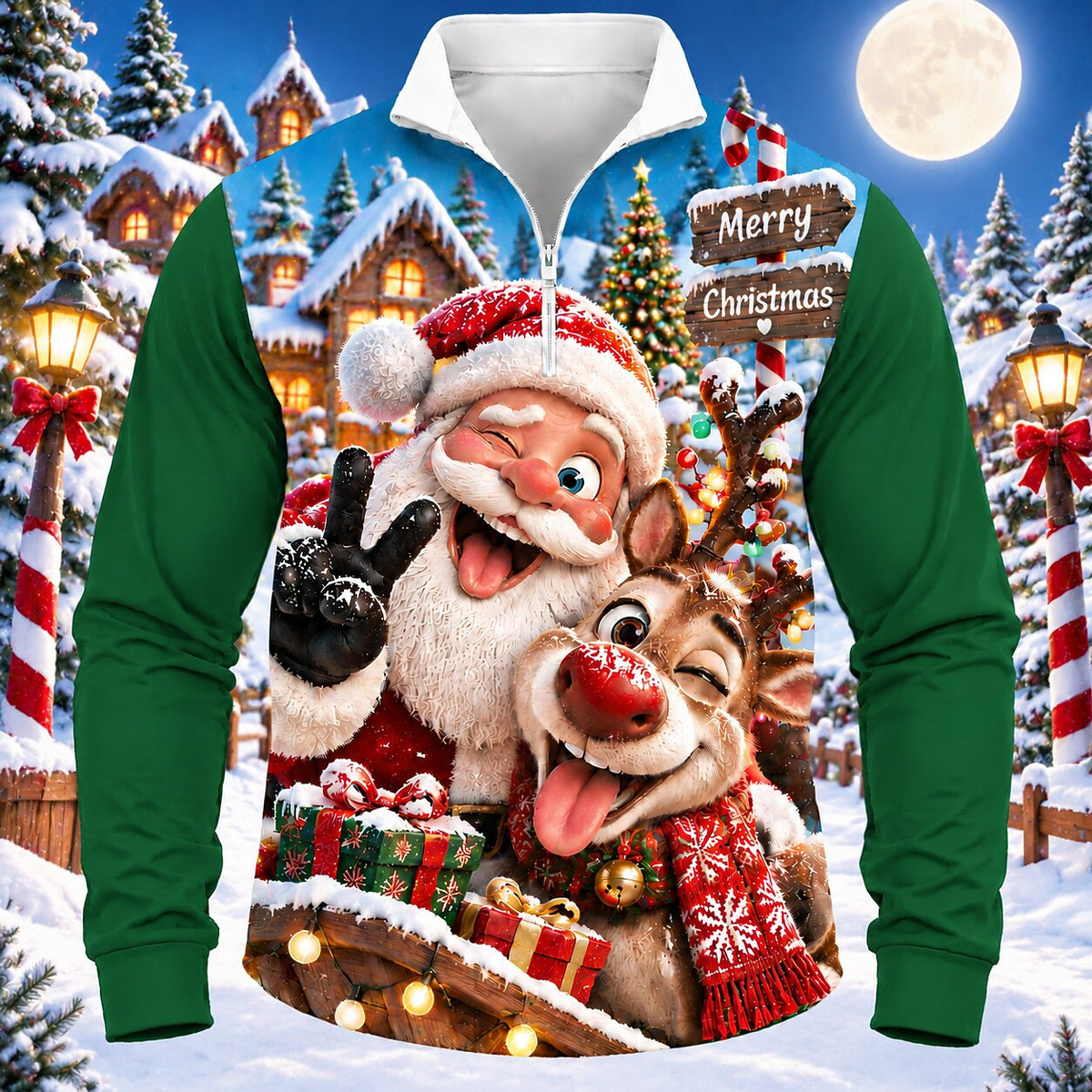Men's Santa Christmas Quarter Zip Polo