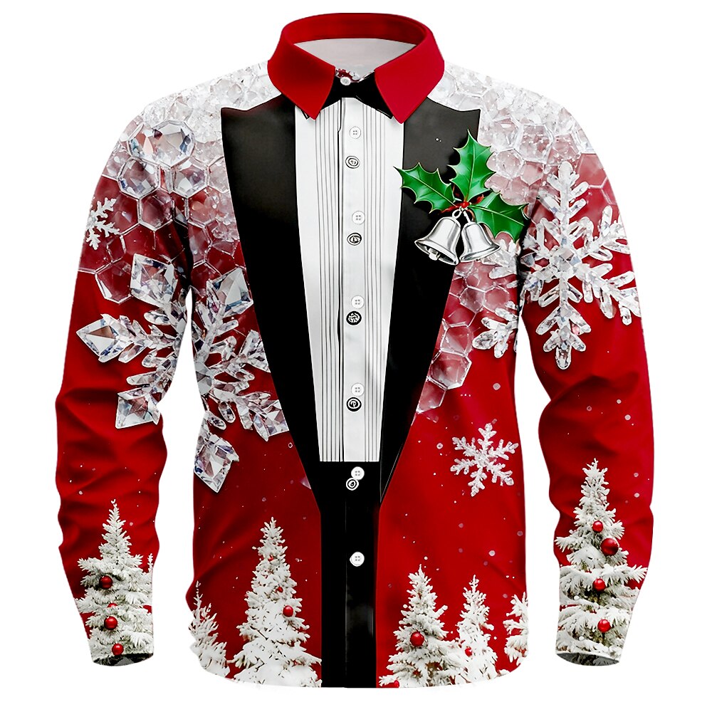 Christmas Faux Suit Tuxedo Button Shirt
