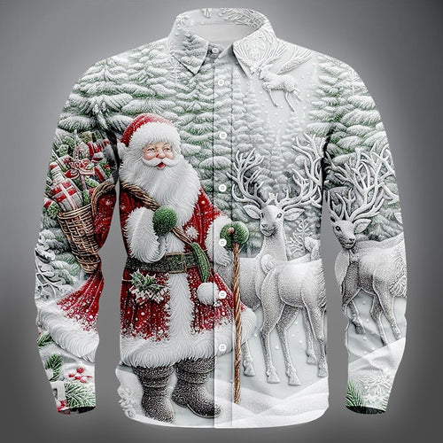 Men's Santa Reindeer Christmas Long Sleeve Shirt