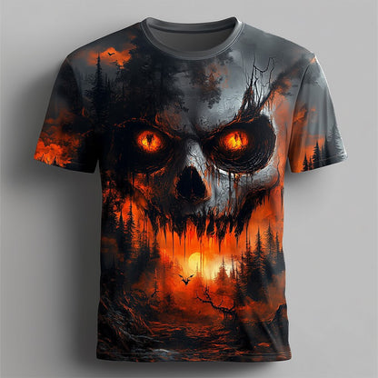 Men's Flaming Skull Horror Graphic Tee