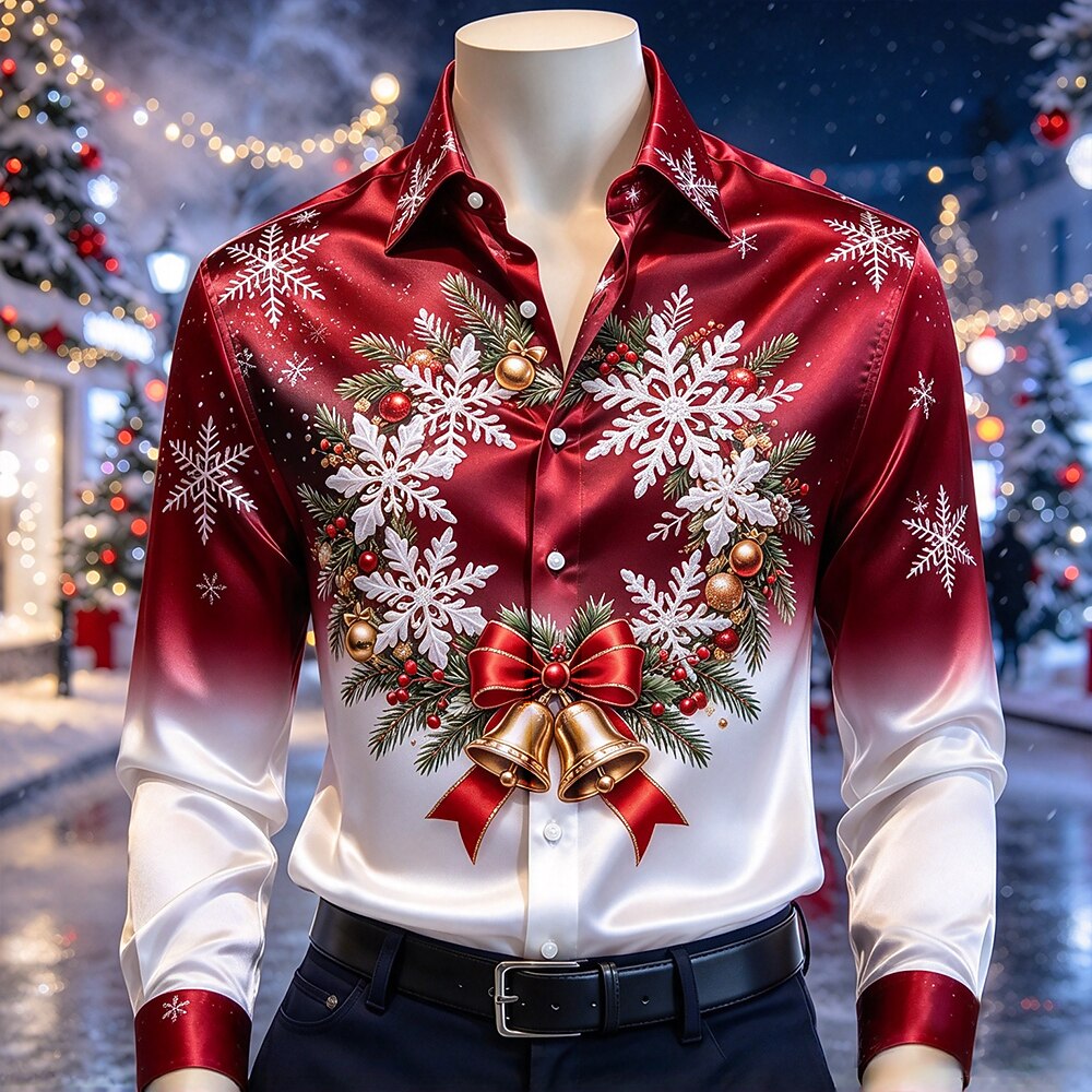 Men's Christmas Bell Ornament Satin Shirt