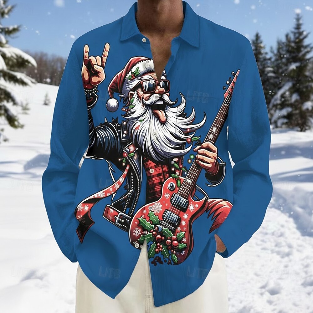 Santa Guitarist Christmas Button Up Shirt
