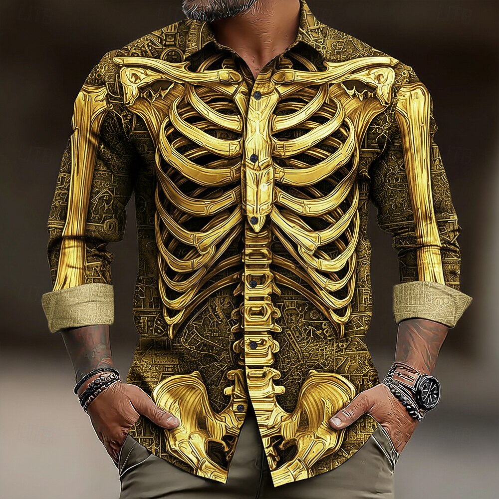 Men's Optical Skeleton Gothic Button Shirt