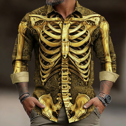 Men's Optical Skeleton Gothic Button Shirt
