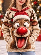 Christmas Reindeer Pocket Hooded Sweatshirt