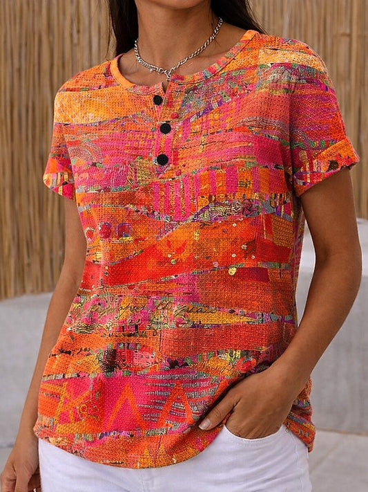 Women's Colorblock Geometric Art Graphic Tee