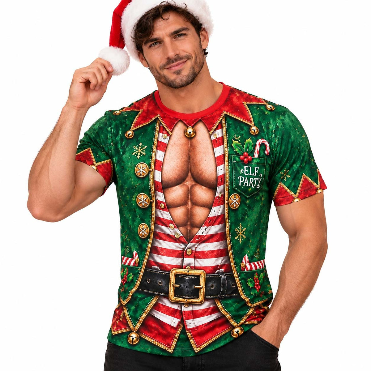 Christmas Sexy Elf Funny Graphic T-Shirt