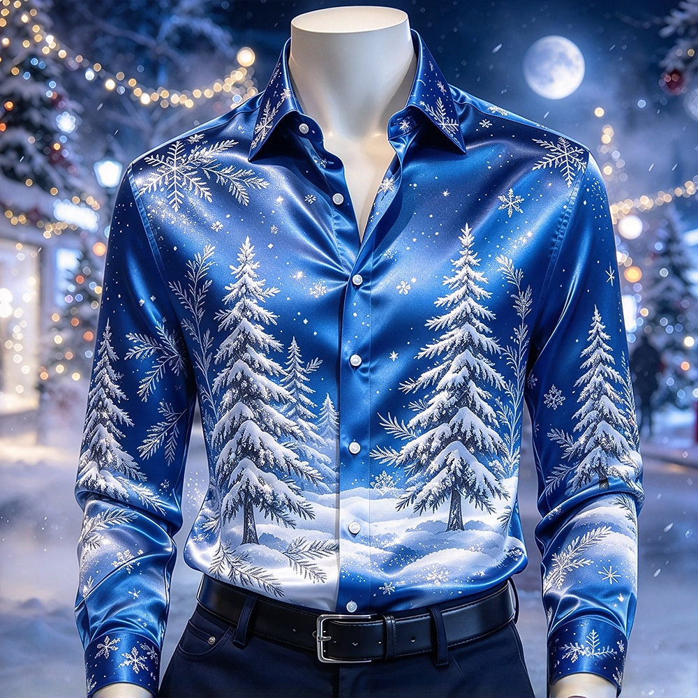 Christmas Snowflake Satin Dress Shirt