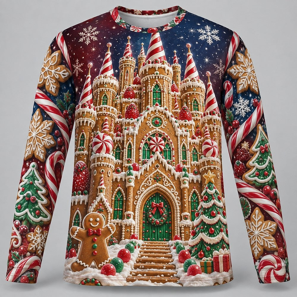 Men's Gingerbread Castle Long Sleeve Graphic Tee