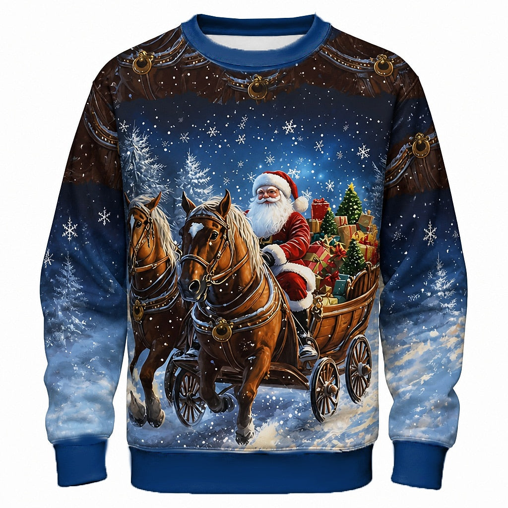 Men's Santa Claus Mix Print Crewneck Sweatshirt