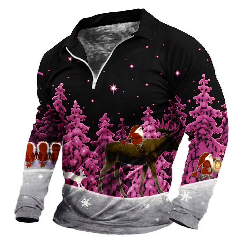 Christmas Santa Tree Zip Polo Shirt
