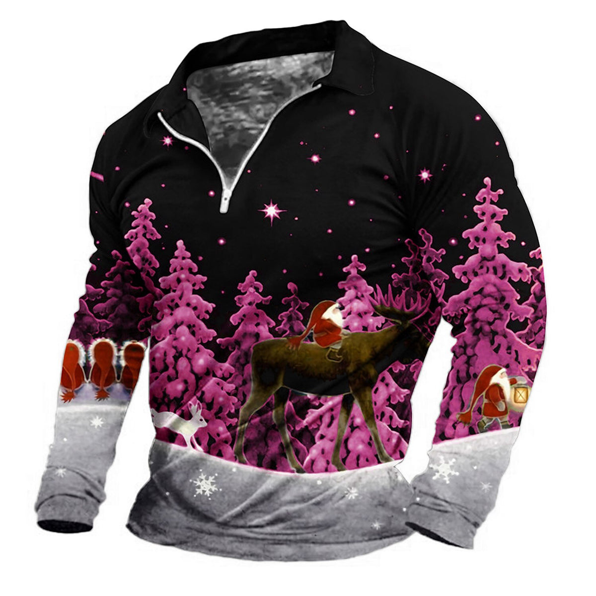 Christmas Santa Tree Zip Polo Shirt