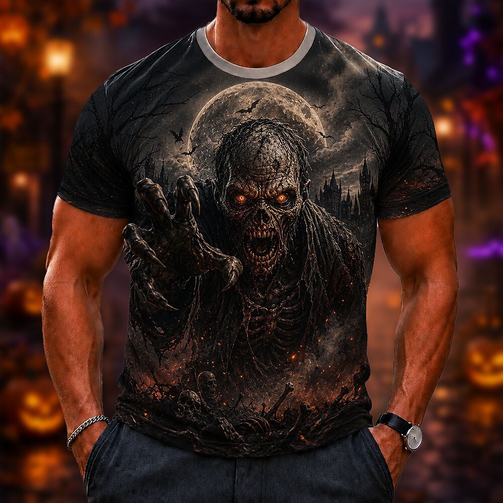 Men's Zombie Skull Graphic Print Tee