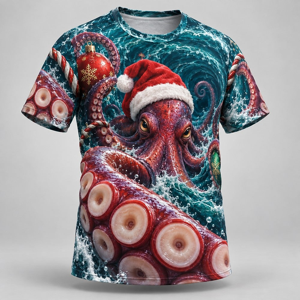 Men's Funny Christmas Octopus Graphic Tee