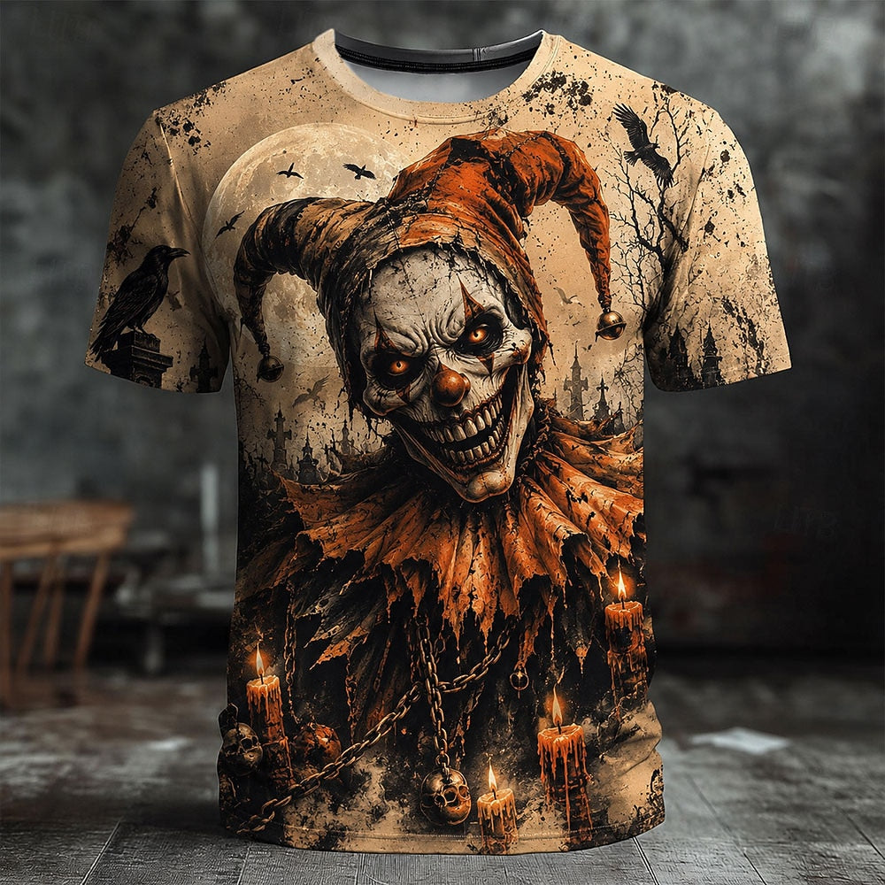 Men's Dark Creepy Clown Print Tee