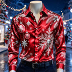 Men's Colorful Christmas Baubles Satin Shirt
