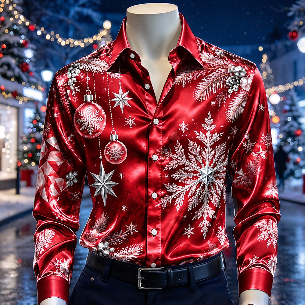 Men's Colorful Christmas Baubles Satin Shirt