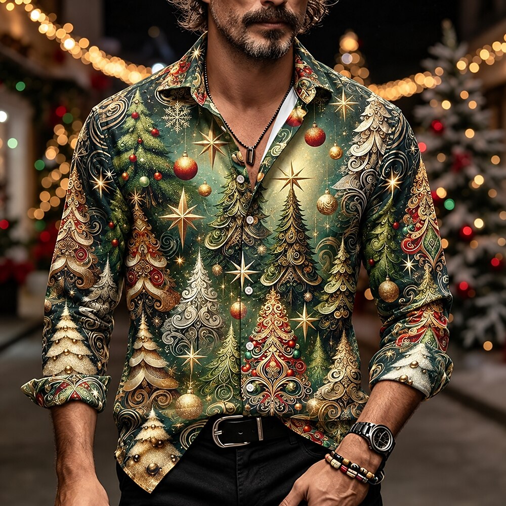 Christmas Tree Animal Button Shirt