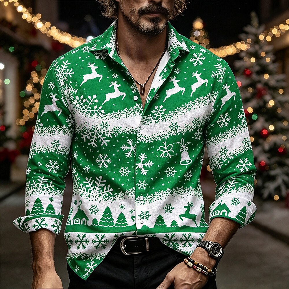 Christmas Elk Bell Button Shirt